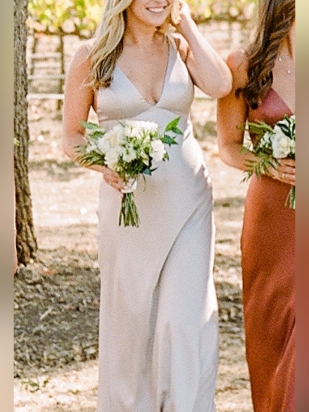 Jenny Yoo Satin Maxi Slip Dress in Light Taupe/Champagne color Bridesmaid dress